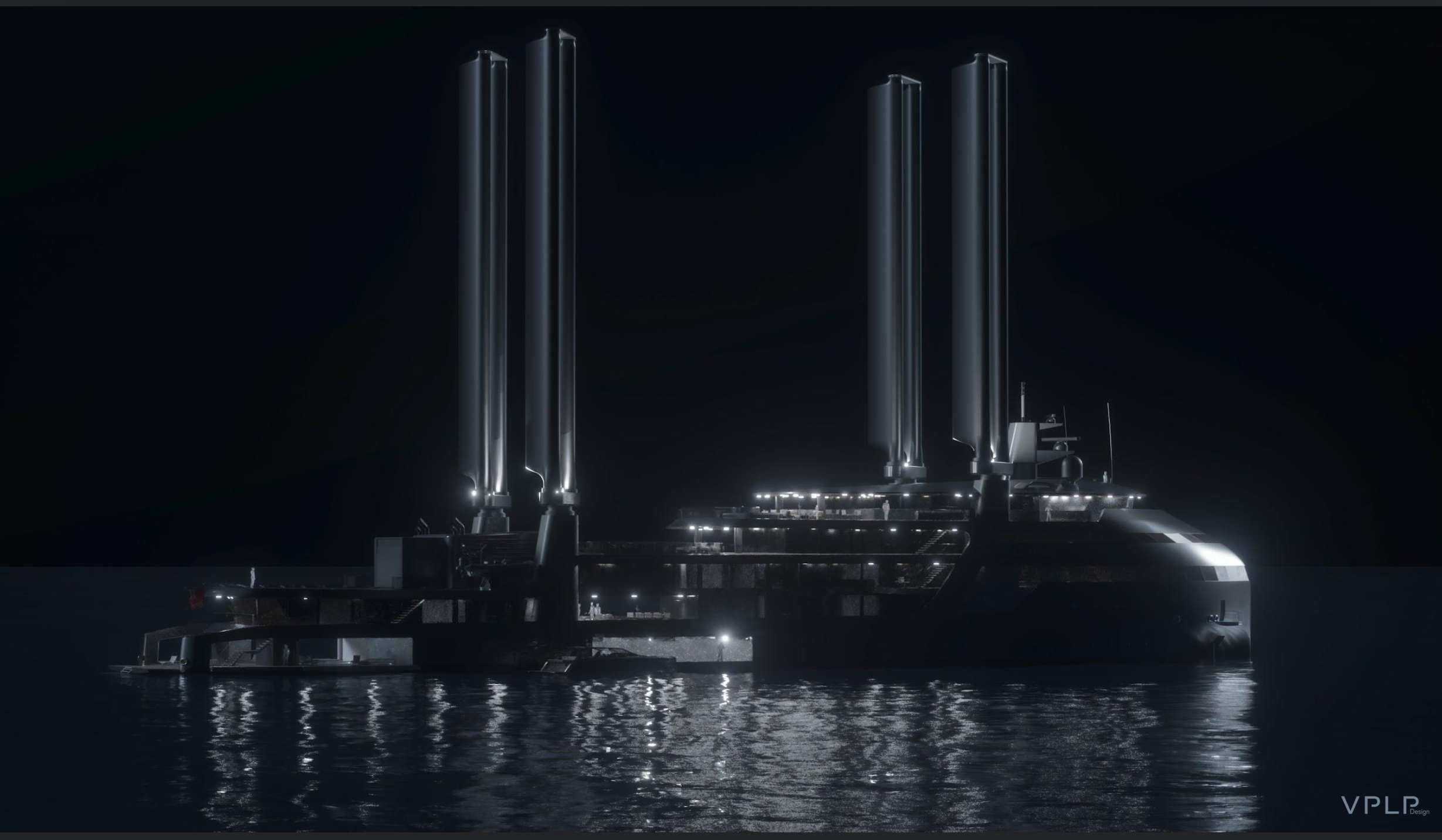 South Georgia & the Falklands — wingsail explorer yacht at night anchorage