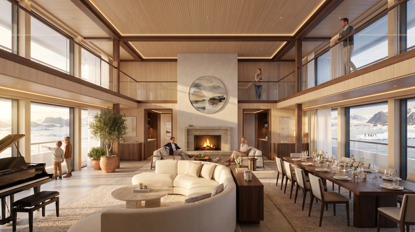 Salon lounge with fireplace