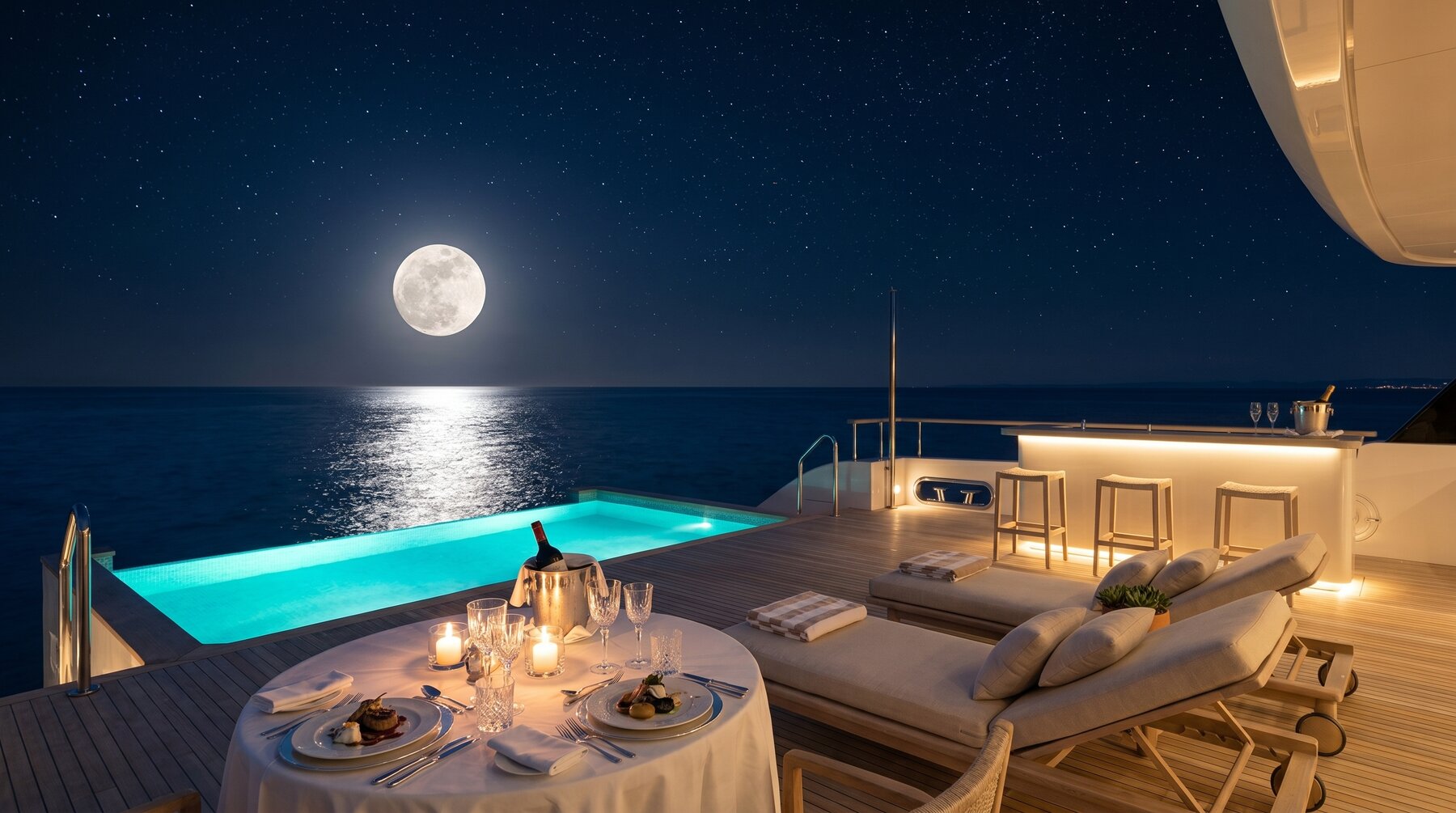 Pool deck under moonrise