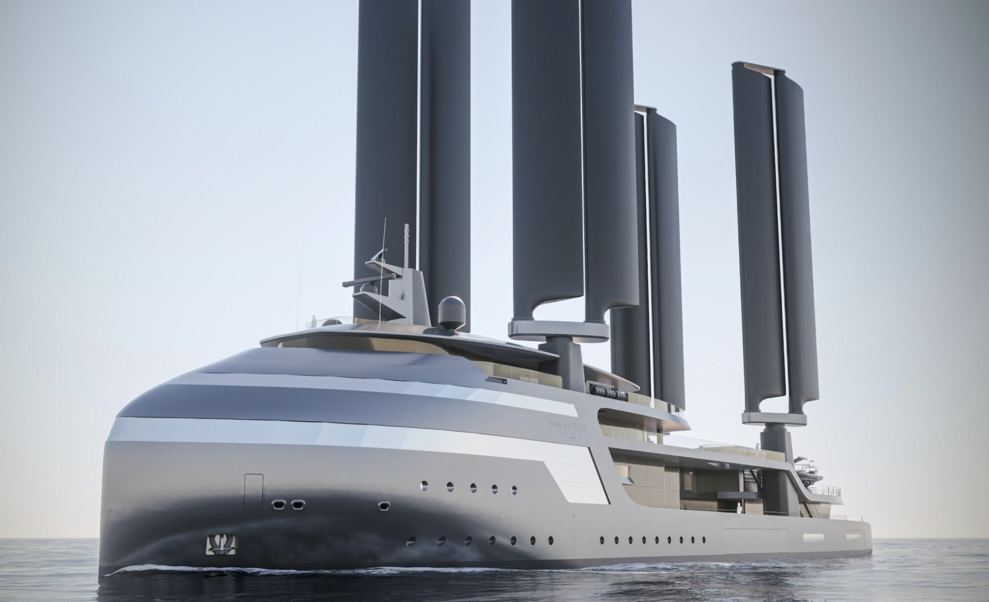 Wind Voyage 110 — bow detail under sail, VPLP design rendering