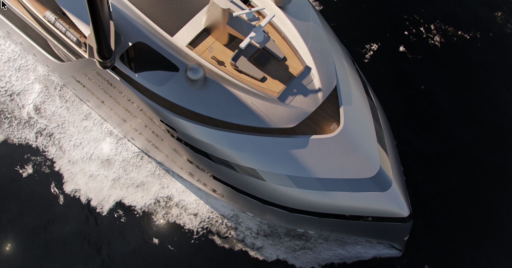 Wind Voyage 90 — 90-metre wingsail explorer yacht aerial bow detail